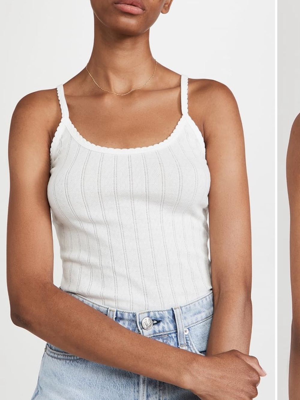 Leset pointelle tank white size S